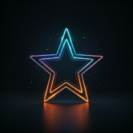 Holographic star symbols and glowing accents representing automated review management